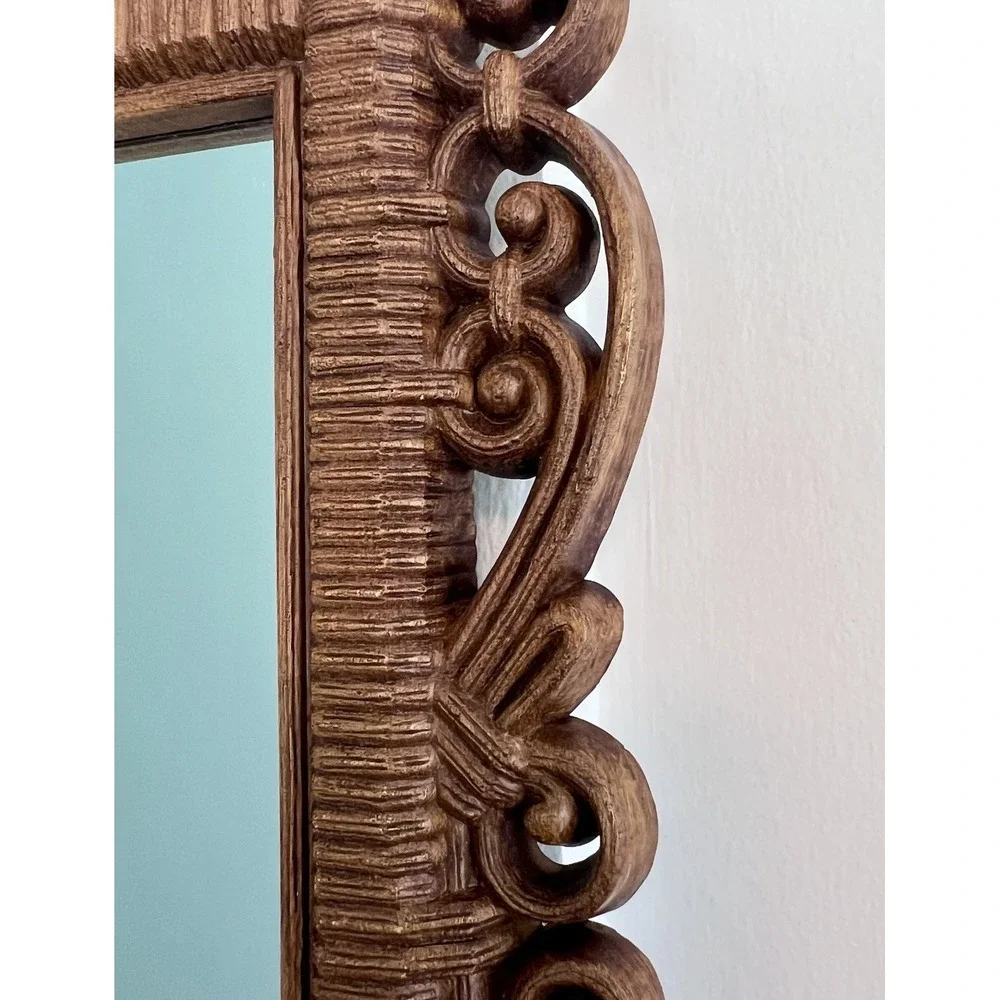 Vintage Brown Faux Wicker Wall Mirror 1978 Dart 21